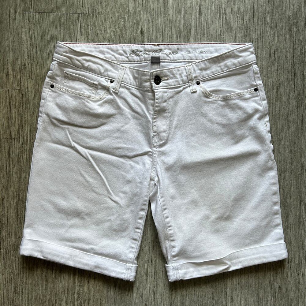 Eddie Bauer White Slightly Curvy Cuffed Knee-Length Bermuda Jean Shorts Size 10